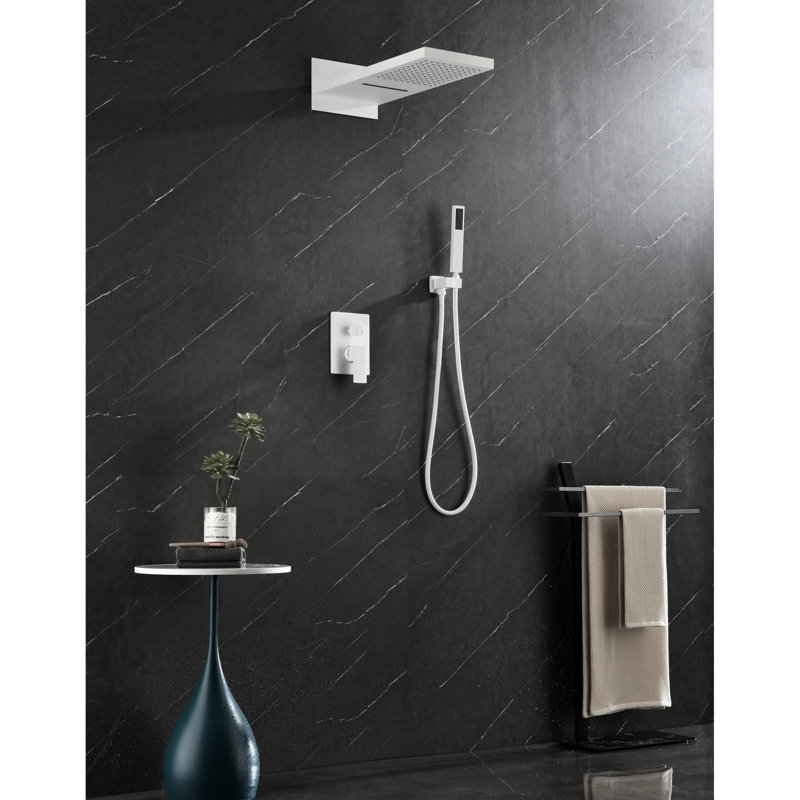 Robinet de douche de salle de bain - Tête de douche à pluie avec douchette, fixation murale, laiton blanc
