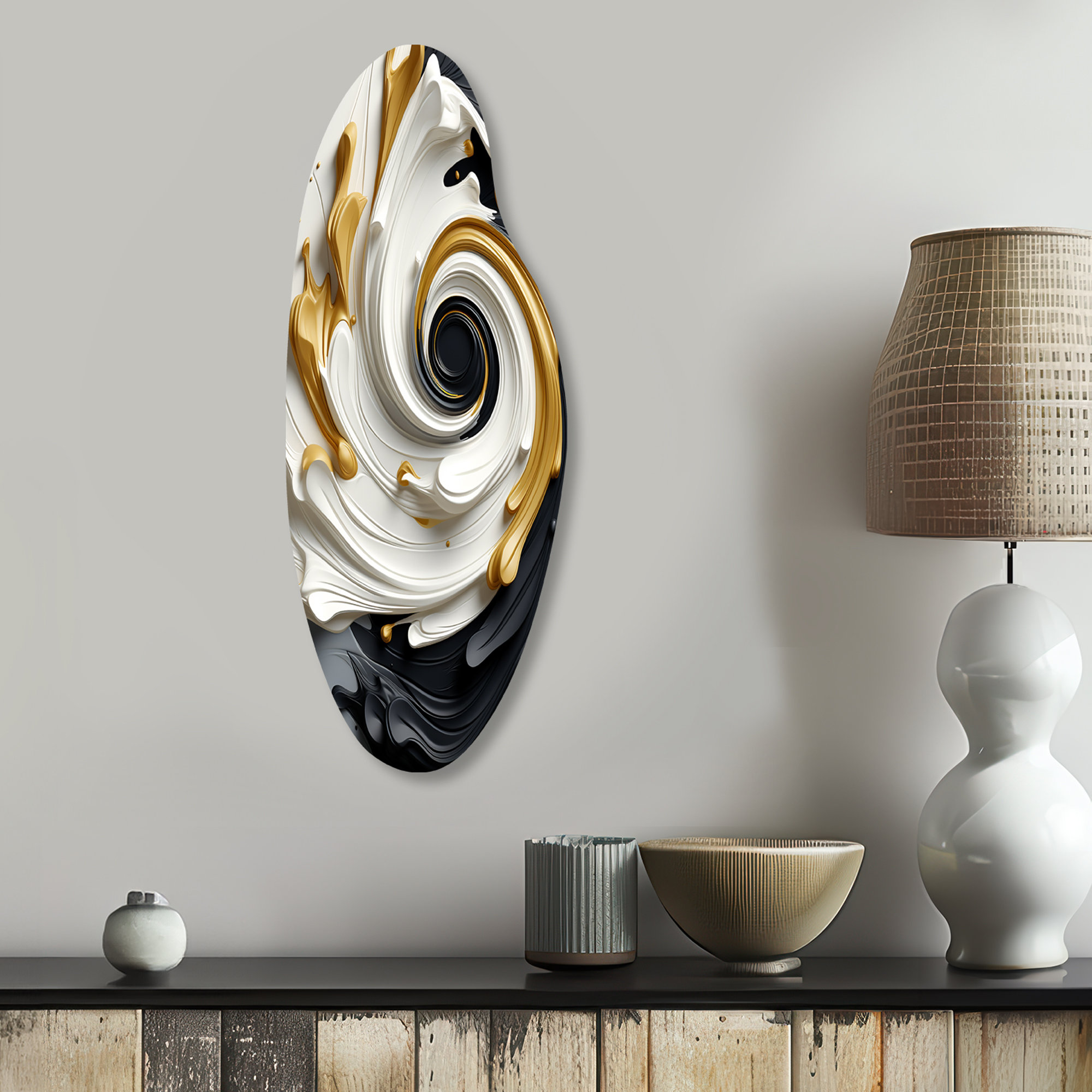 Ivy Bronx Liquid Gold Black & White Textured Spiral Magic - Abstract ...