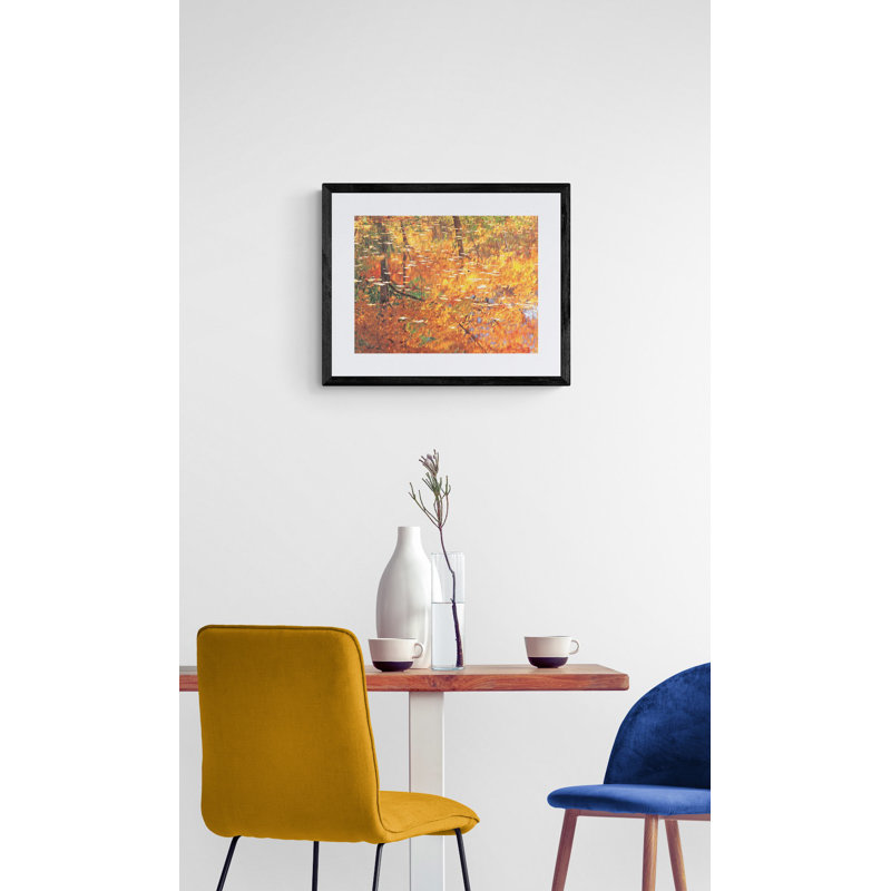 Autumn Reflection In Pond Print, 17.25" H x 21.25" W x 0.88" D, Black Framed Paper, White