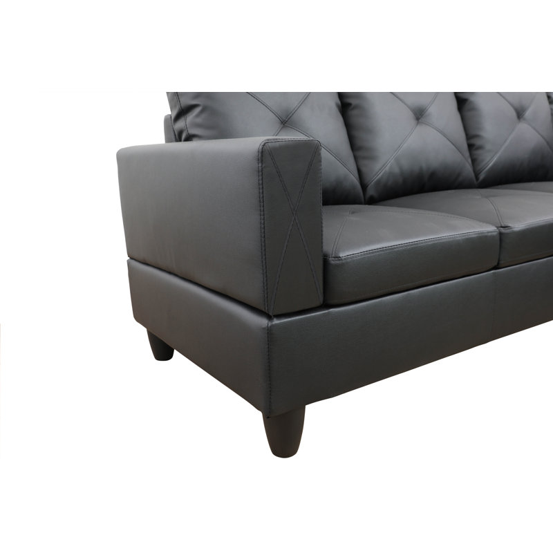 Faux Leather L-Shaped Sectional Left Hand Facing, Right Hand Facing, Black Faux Leather