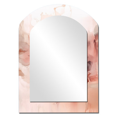 Pink Delicate Abstract Marble II - Marble Arch Unique Wall Mirror Decor, Pink Asymmetrical Large Mirror, Printed Metal Art