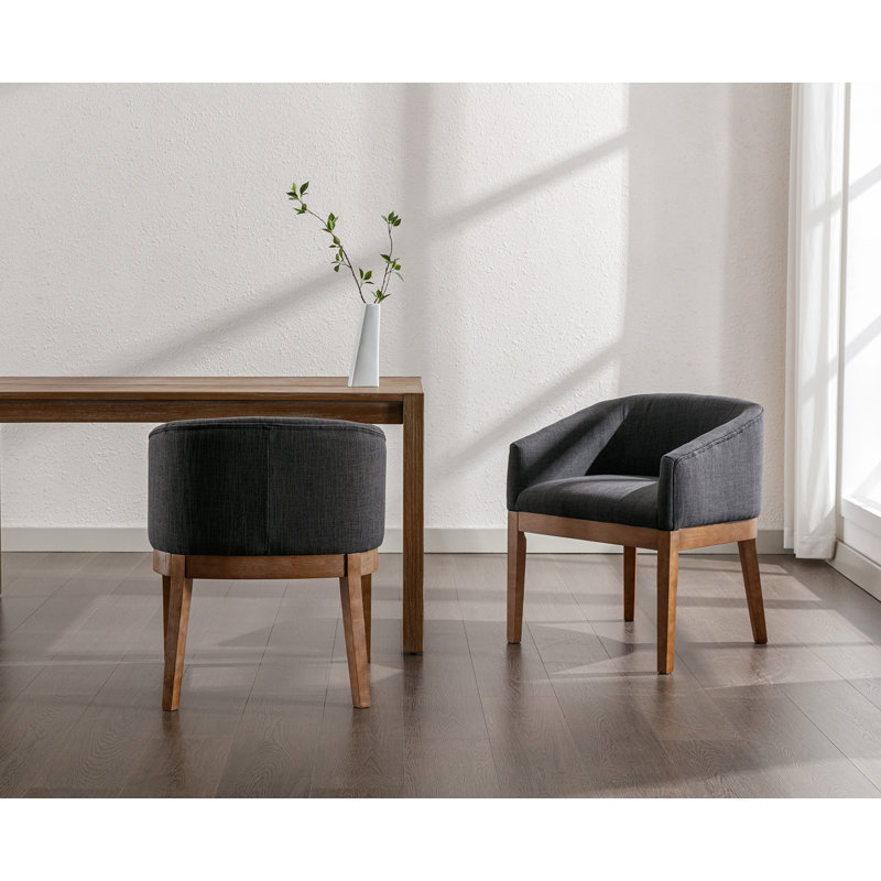 Belsford 19.25'' H Linen Upholstered Oak Armchair, Charcoal, Brown