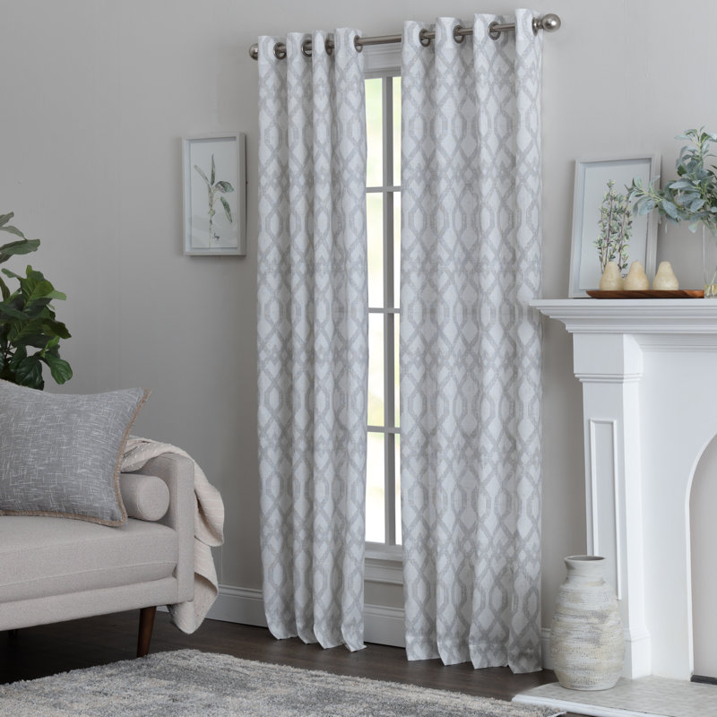 Aenneea Polyester / Linen Light-Filtering Geometric Print Curtain Panel with Grommet Top , 50" W x 63" L, Gray