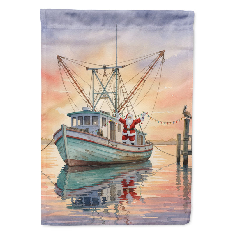 Cajun, père Noël, décorant un bateau de crevettes, drapeau de la maison de Noël, House Size