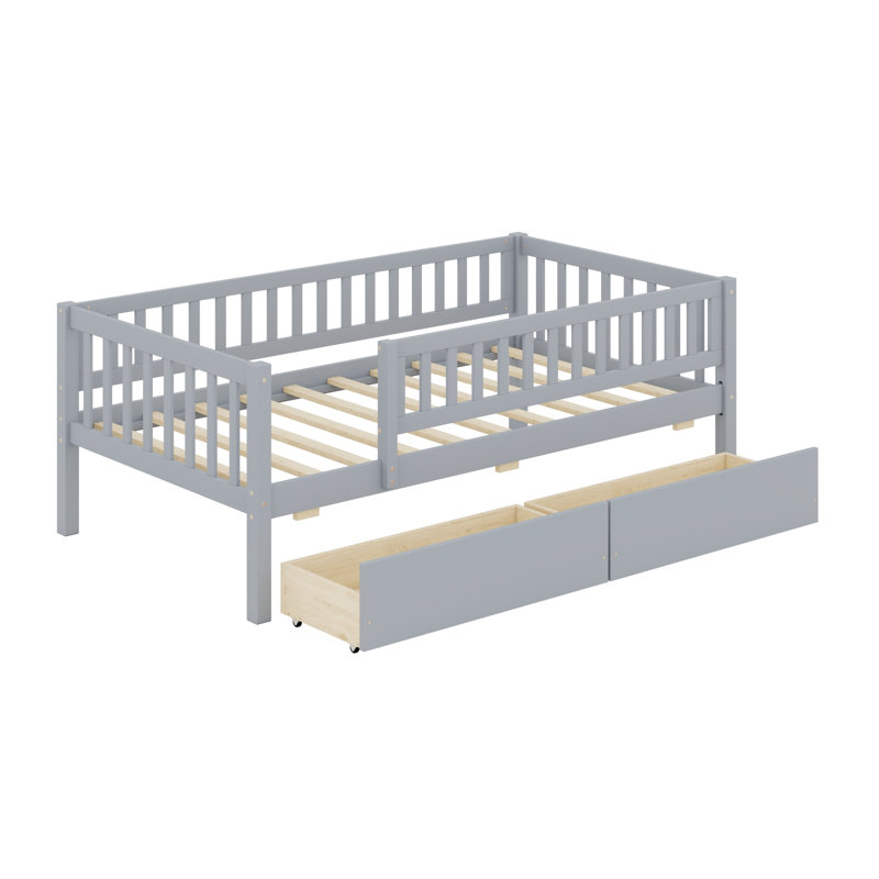 Wood Daybed Bed With Two Drawers, Gray