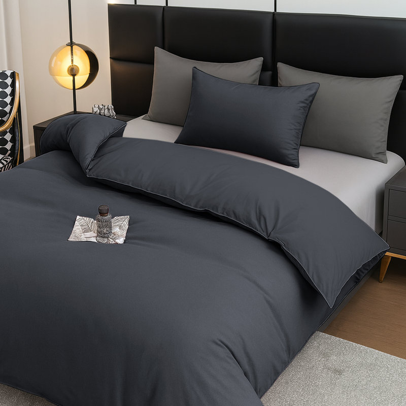 Aspire Homeware Ultra Soft 4 Piece Hotel Quality Dyed Duvet Bedding Set with Pillowcases and Fitted Sheet, Charcoal