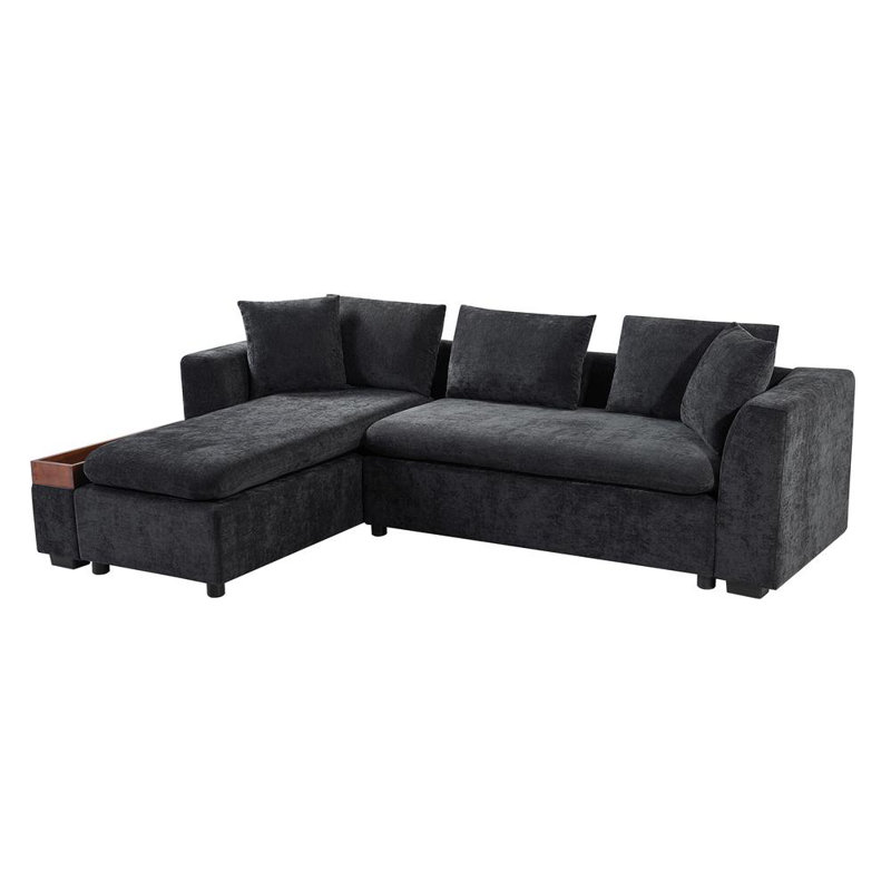 Jossilynn 94"W L-Shape Upholstered Convertible Sectional Couches Sofas, Black