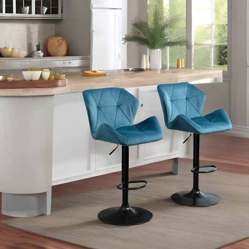 Abriel Height Adjustable Swivel Bar Stool With Back & Footrest Barstool Kitchen Dining