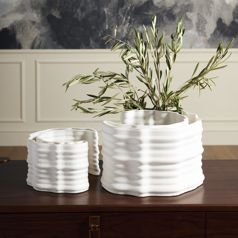 Crescent Printed Vase-Matte White-Lg, 5.75" H x 8.75" W x 8.25" D