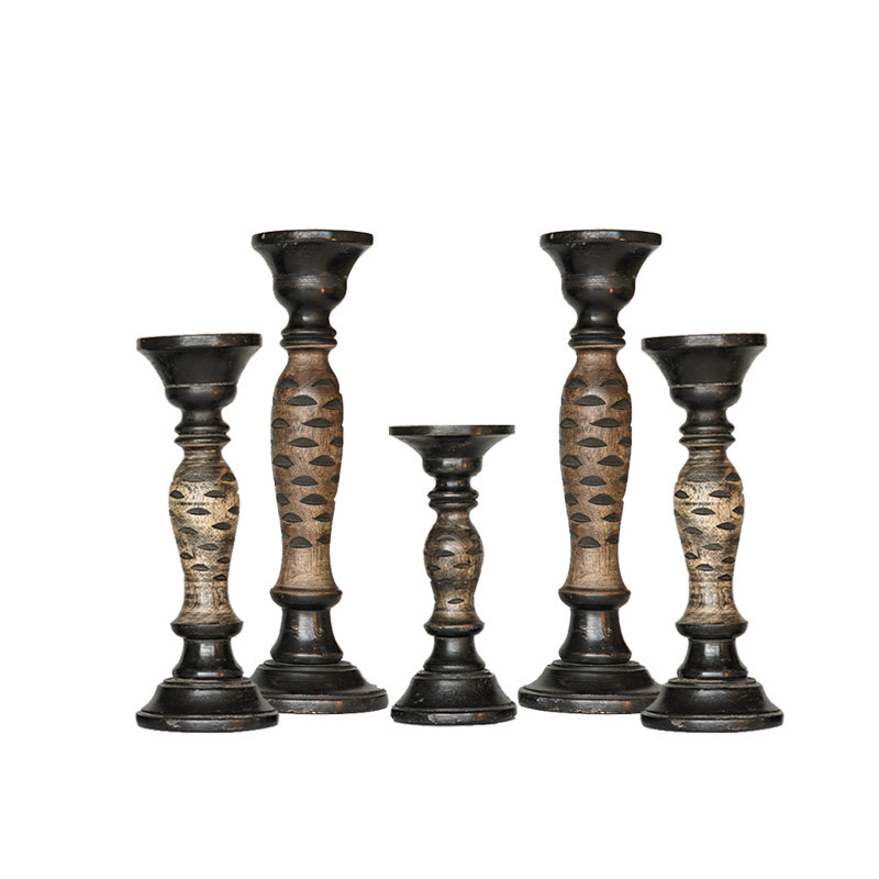 15'' H Wood Tabletop Pillar, Dark Polish