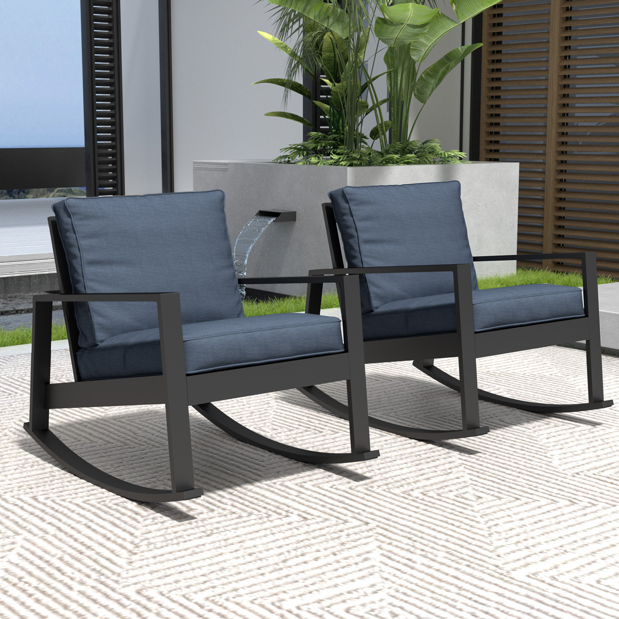 Outdoor Rocking Chair with Cushions (Set of 2)