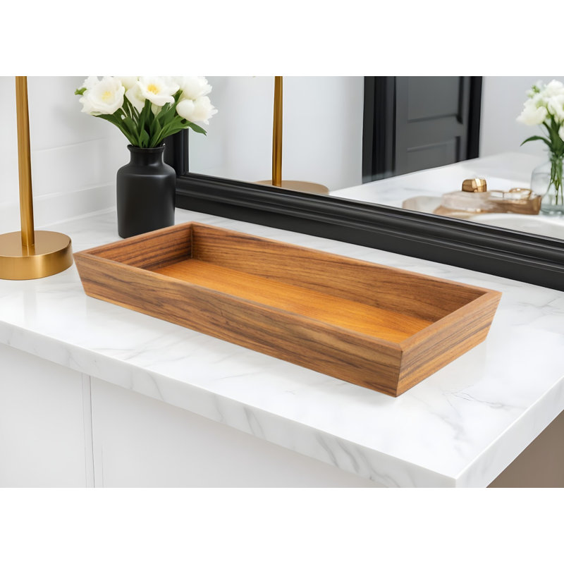 Daisa 15" Brown Maple Solid Teak Vanity Tray