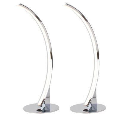 Set Of 2 Polished Chrome LED Arc Table Lamps