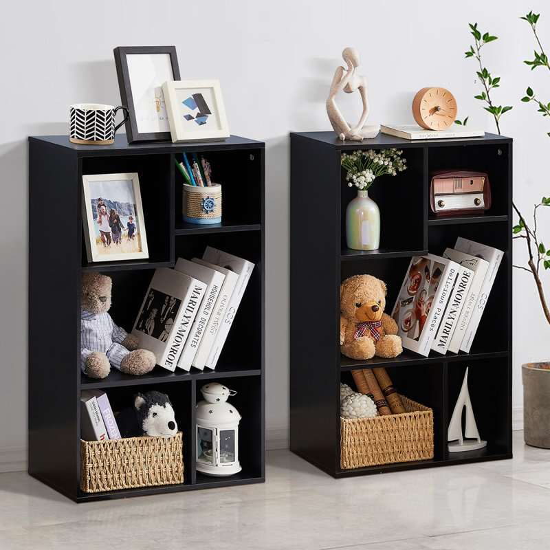 Morena 5 Cube Modern Bookcases, 3 Tier Bookshelves for Most Books, Vertical or Horizontal Use Available (Set of 2), Black