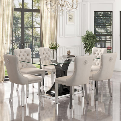 Rectangle Tempered Glass Dining Table Set
