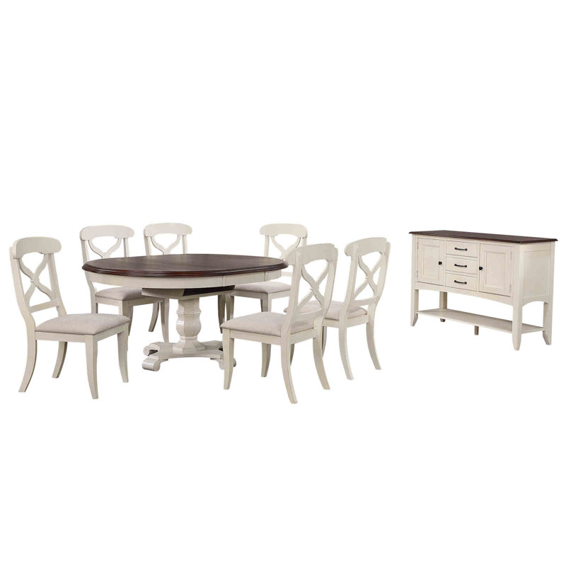 Zechari Pedestal Dining Set, 8 Pieces: Table, 7 Chairs