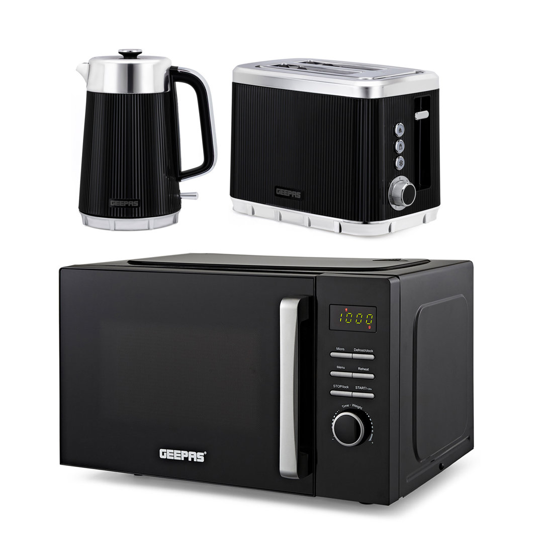 GEEPAS 23L Digital Microwave Oven, 1.7L Kettle & Toaster Kitchen Combo Set | 3000W Rapid Boil Cordless Jug Kettle | 930W Toastie Machine | 60 Min Time