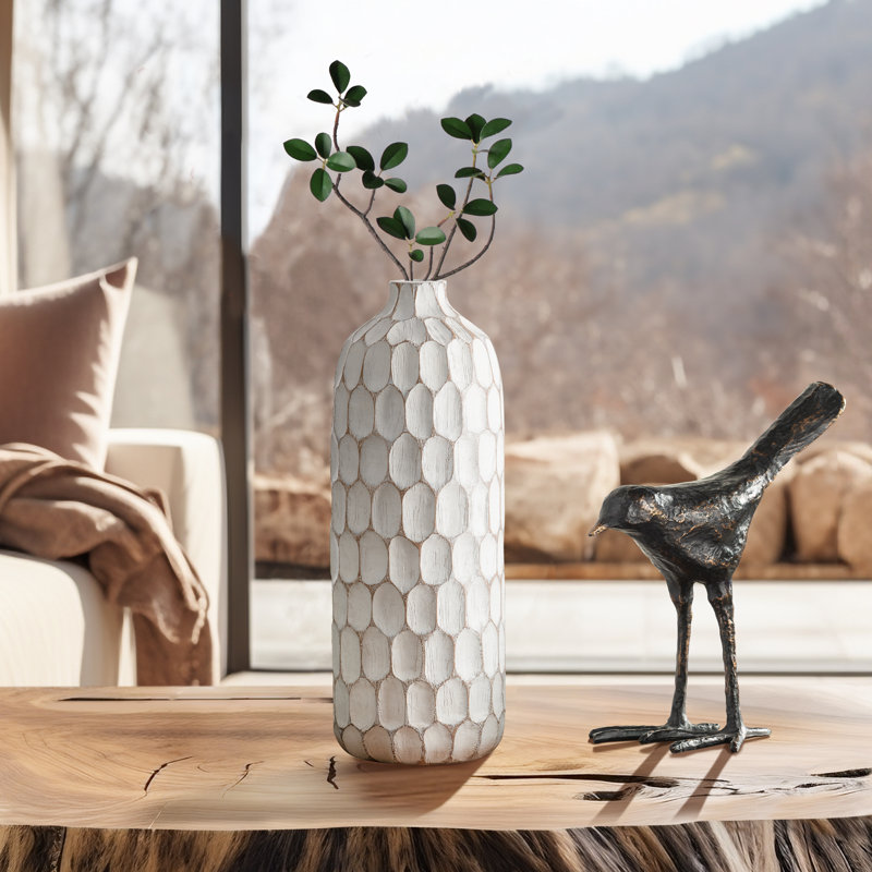  Jasamine 15" Textured Carved Pattern Table Vase, 15" H x 5.5" W x 5.5" D