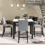 Ensemble de table de salle à manger 5 pièces à hauteur de comptoir avec une table de salle à manger en faux marbre et quatre chaises rembourrées en velours-1295569764