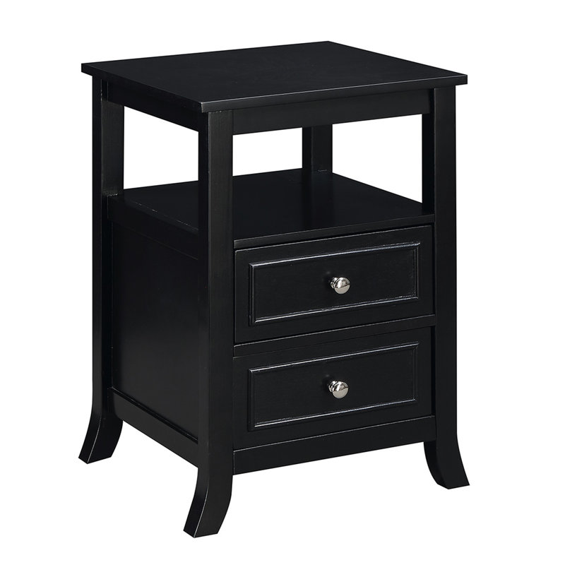 Cahoon 2 Drawer End Table with Shelf, Black