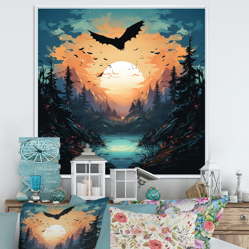 Mystic Bat Nightfall I - Animal Bat, Cadre flottant blanc, H 16 po x l 16 po x P 1 po