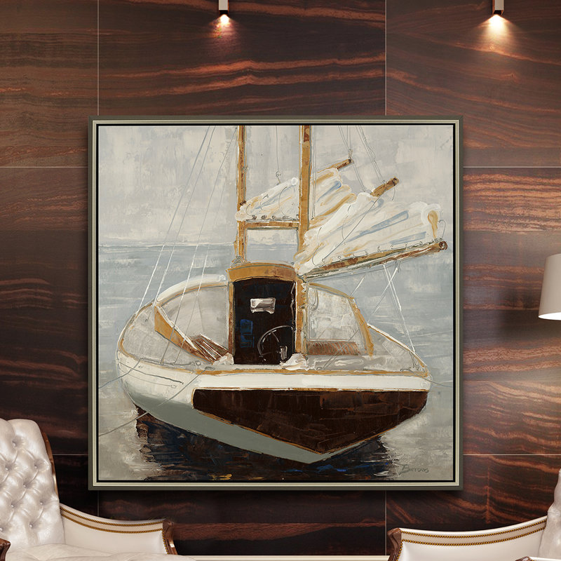 «Mute Neutral Sailboat at Port on a Calm Sea», impression, Cadre flottant, H 61 po x l 61 po x P 2 po