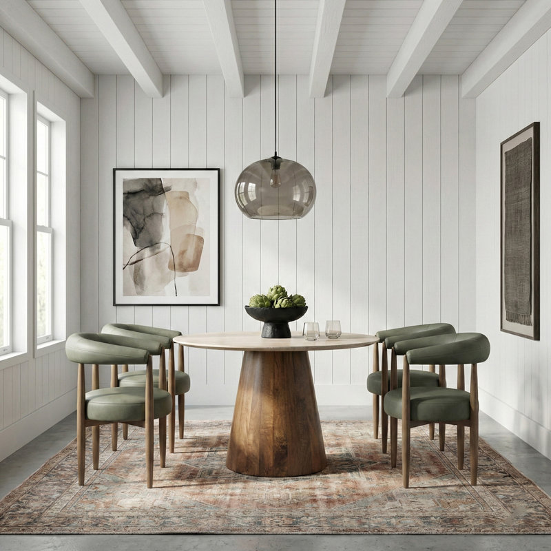 Chaise rembourrée en cuir Sable, Cuir végétalien vert, Brun