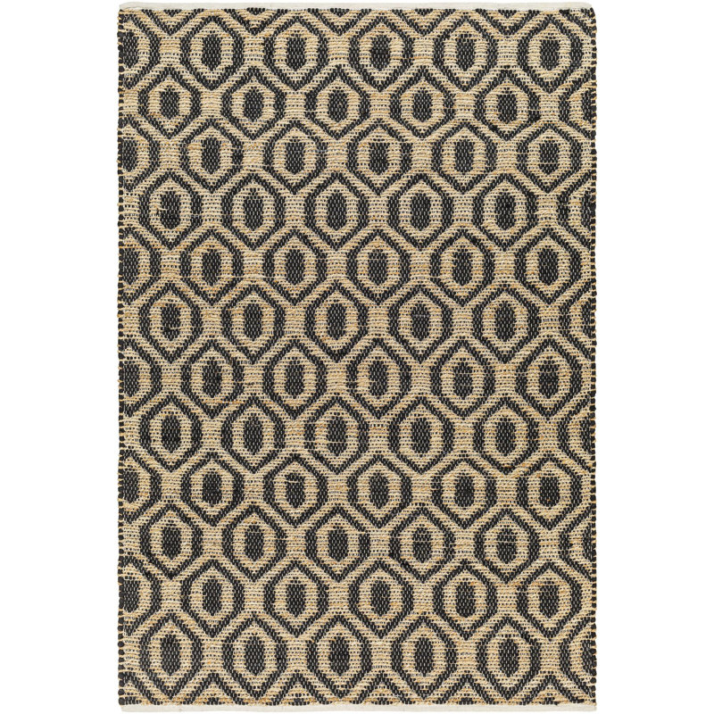 Shealy géométrique tissé à plat à la main et recyclé P.E.T. Tapis noir / brun clair, Rectangle 8 pi x 10 pi