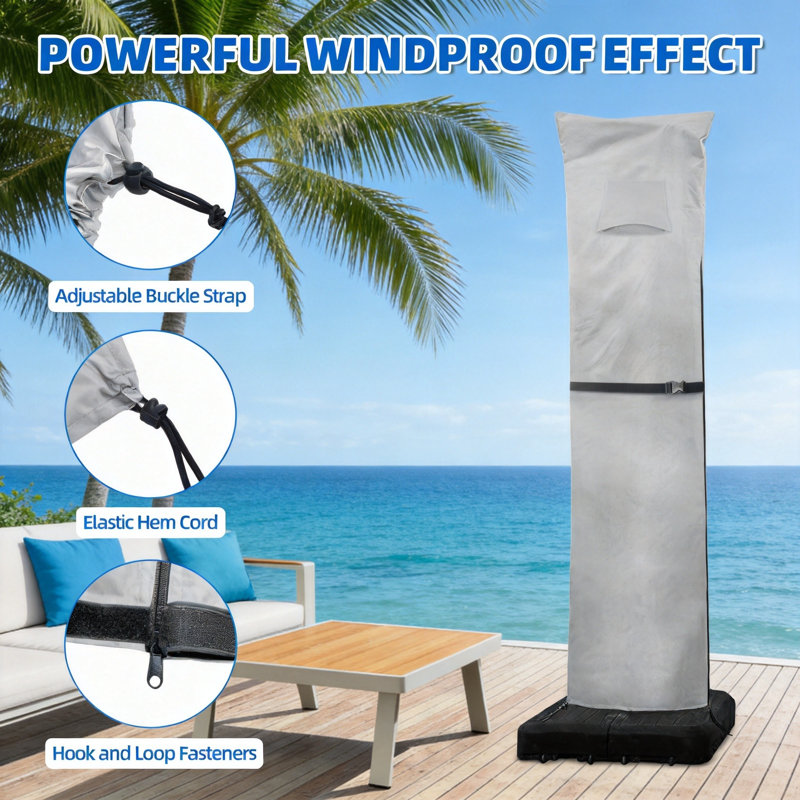 Patio Umbrella Cover with Air Vent and Telescopic Support Pole, Waterproof Cantilever Parasol Cover, (Grey)
