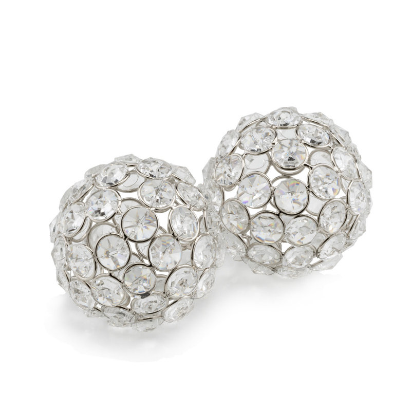 Seda 6" Silver Faux Crystal and Silver Decorative Orb Tabletop Sculpture, 3" H x 3" W x 3" D