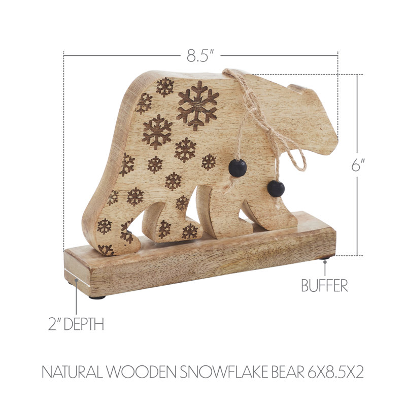 Ourson en bois naturel, H 6 po x l 8,5 po x P 2 po
