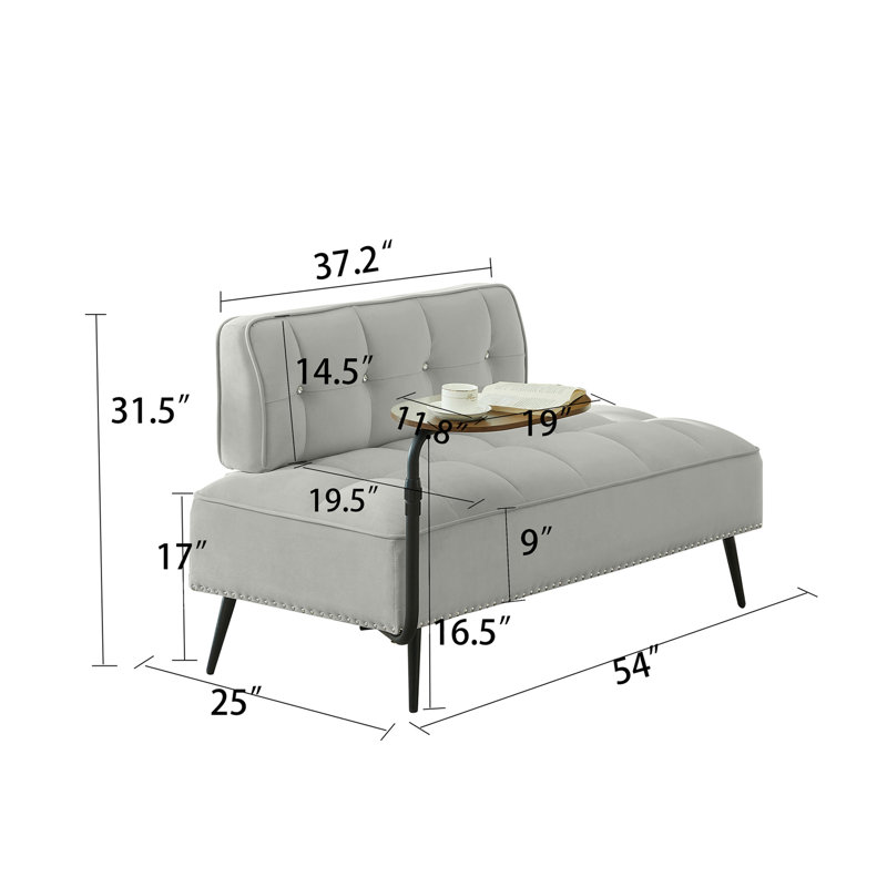 Causeuse de canapé 54 po en velours capitonné avec table d'appoint, Gris