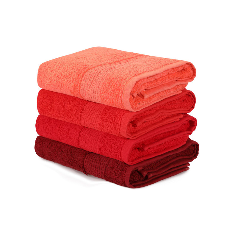 Ensemble de 4 serviettes à main de même taille, Orange pâle / orange / rouge / fuchsia