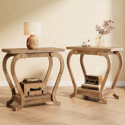 Narrow End Table with Storage, 2-Tier Wooden Side Table for Small Spaces, Slim Nightstand Bedside Table for Living Room & Bedroom