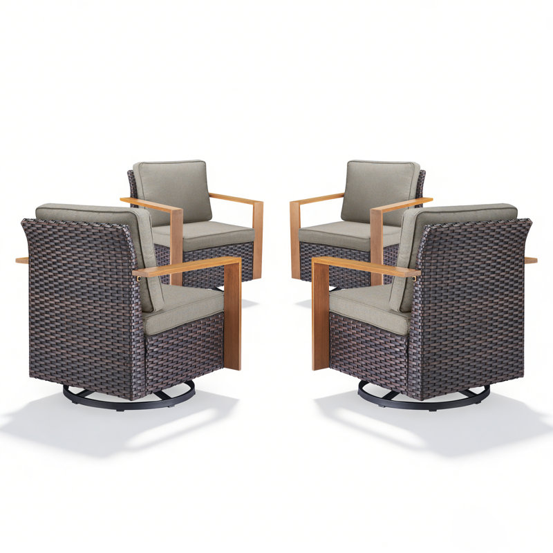 Allcot Outdoor Swivel Patio Chair With Cushions (Set Of 4), Gray, Brown