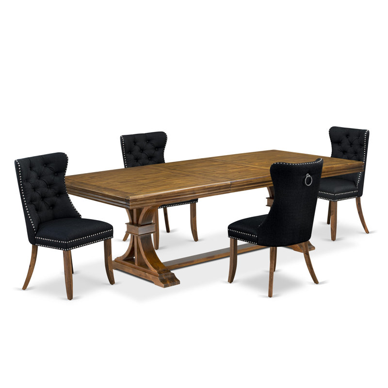 5 Pieces Modern Dining Set Includes a Rectangle Kitchen Table and 4 Black Polyester fabric Dining Chairs, Antique Walnut