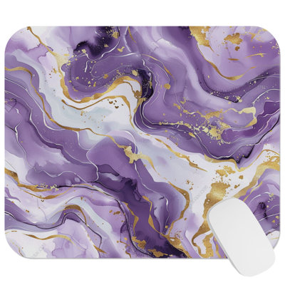 Abstract Purple & Gold Marble Geode XII Modern Gaming Cute Office Laptop Desk Pad Gift Mat Square Rectangle Non-Slip Mousepad