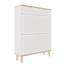 Armoire à chaussures autoportante avec 2 portes et tiroirs rabattables, organisateur étroit pour les couloirs compacts, apparence naturelle blanche, rangement adéquat, porte unique, conception de support de processus d'installation sans effort