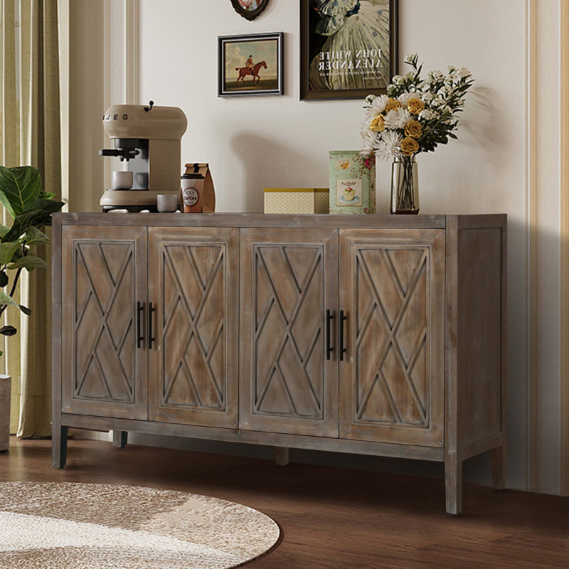 60 Inches Modern Farmhouse Accent Cabinet With 4 Doors And Adjustable Shelf, Antique brown