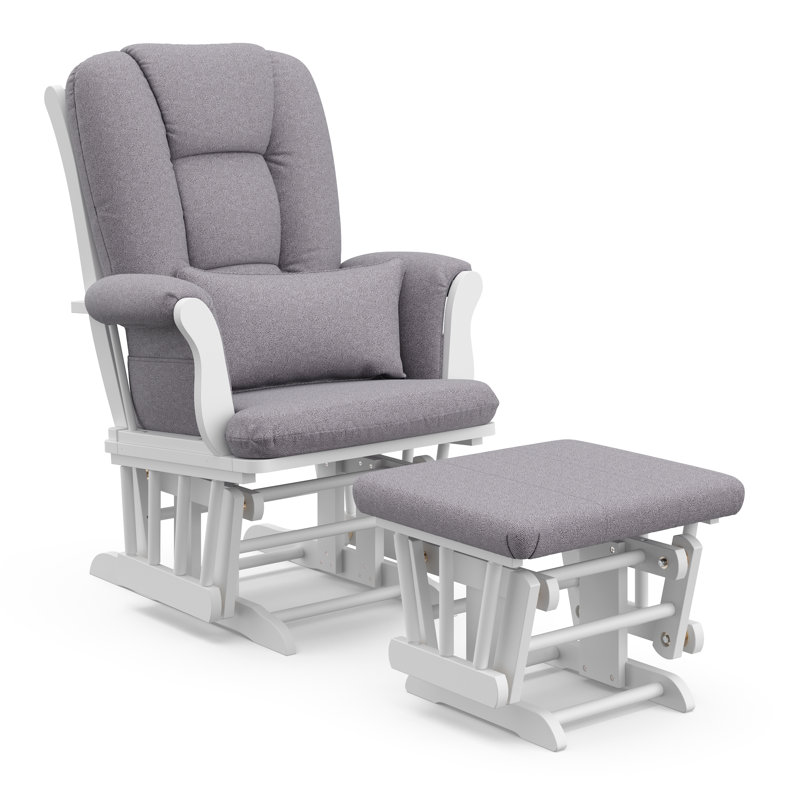 Tuscany Rocking Chair Glider with Ottoman, White, Slate Gray Swirl