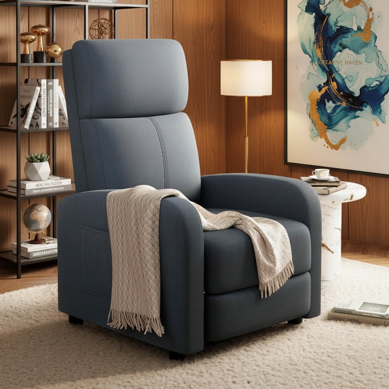 Recliner Chair For Adults, High Backrest, Thick Cushion, With Side Pocket, Dark Gray