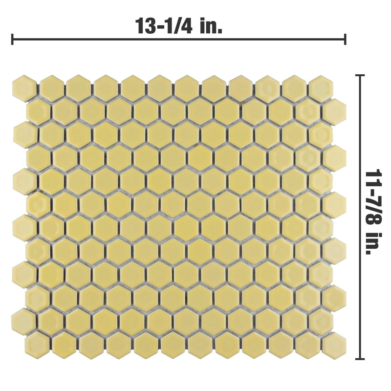 Hudson 1" x 1" Porcelain Honeycomb Mosaic Wall & Floor Tile, Vintage Yellow