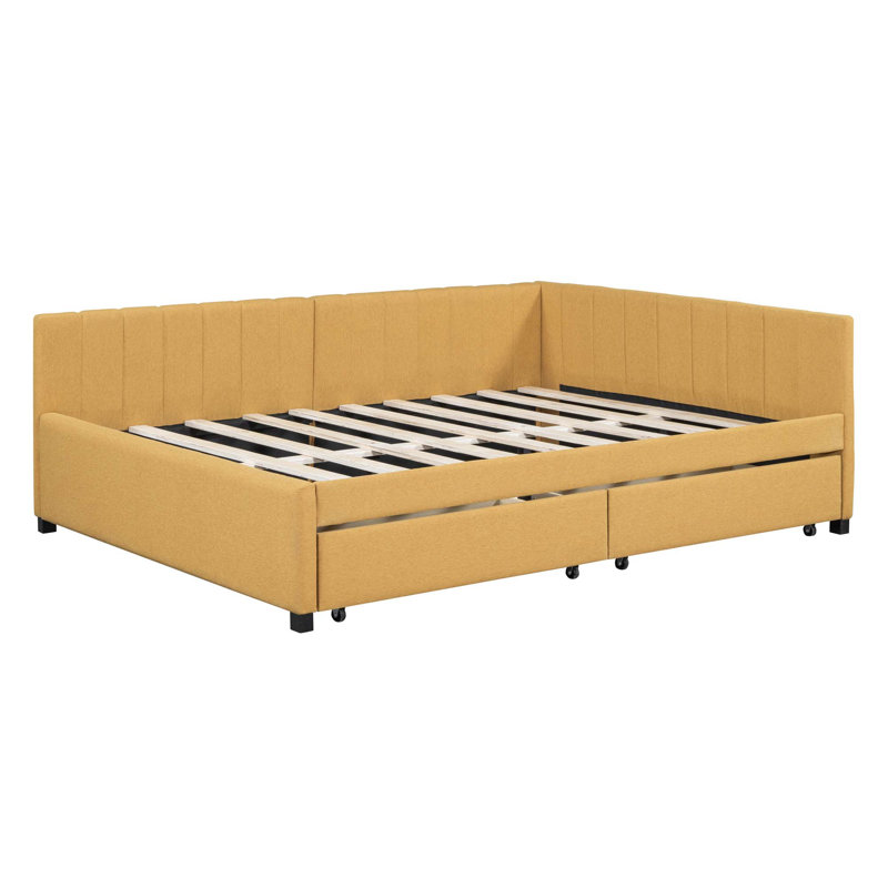 Kupono Upholstered Corner Daybed With 2 Drawers, Yellow, Full