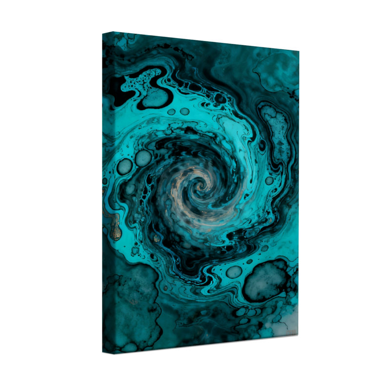 Motif abstrait abstrait tourbillonnant bleu sarcelle et noir, H 18 po x l 12 po