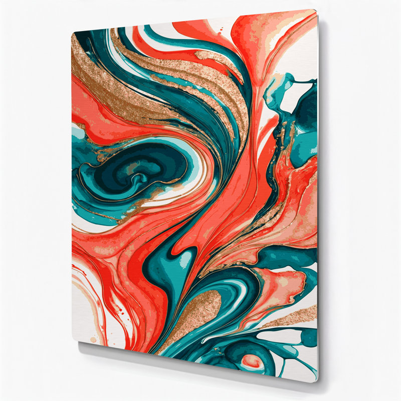 Aquarelle abstraite 57, art mural en métal orange, H 24 po x l 20 po