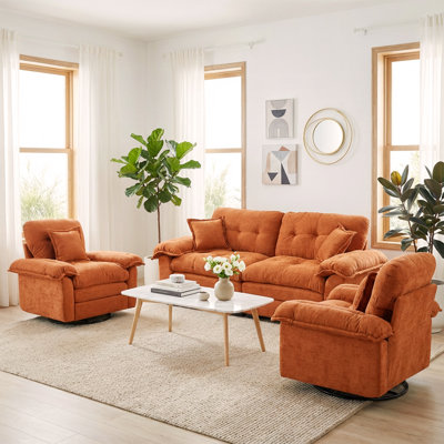 Modern Chenille Cloud Loveseat Sofa+Armchair 3-Piece Living Room Set