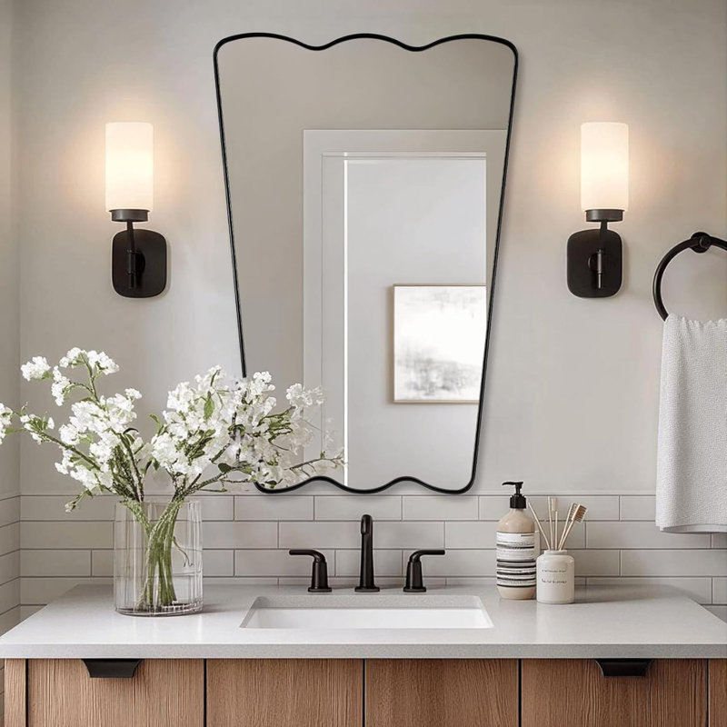  Miroir de salle de bain Modern Cadre en acier inoxydable, Noir mat
