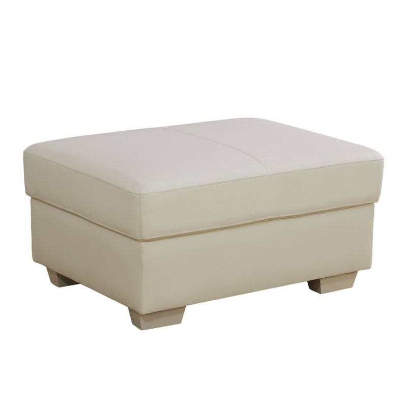 Kamiyla 36.5" Wide Genuine Leather Ottoman, White Genuine Leather