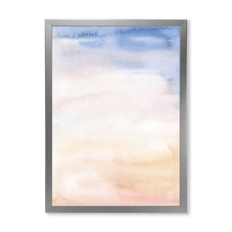 Abstrait pastel avec taches bleu foncé, rose et beige - Peinture sur toile encadrée, H 20 po x l 12 po x P 1po