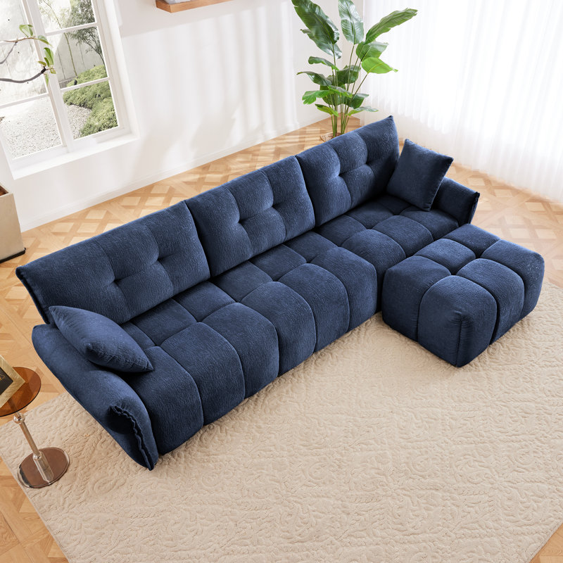 Modular Chenille Sofa, H 35,4 po x l 110,2 po x P 33,4 po, 3, Bleu